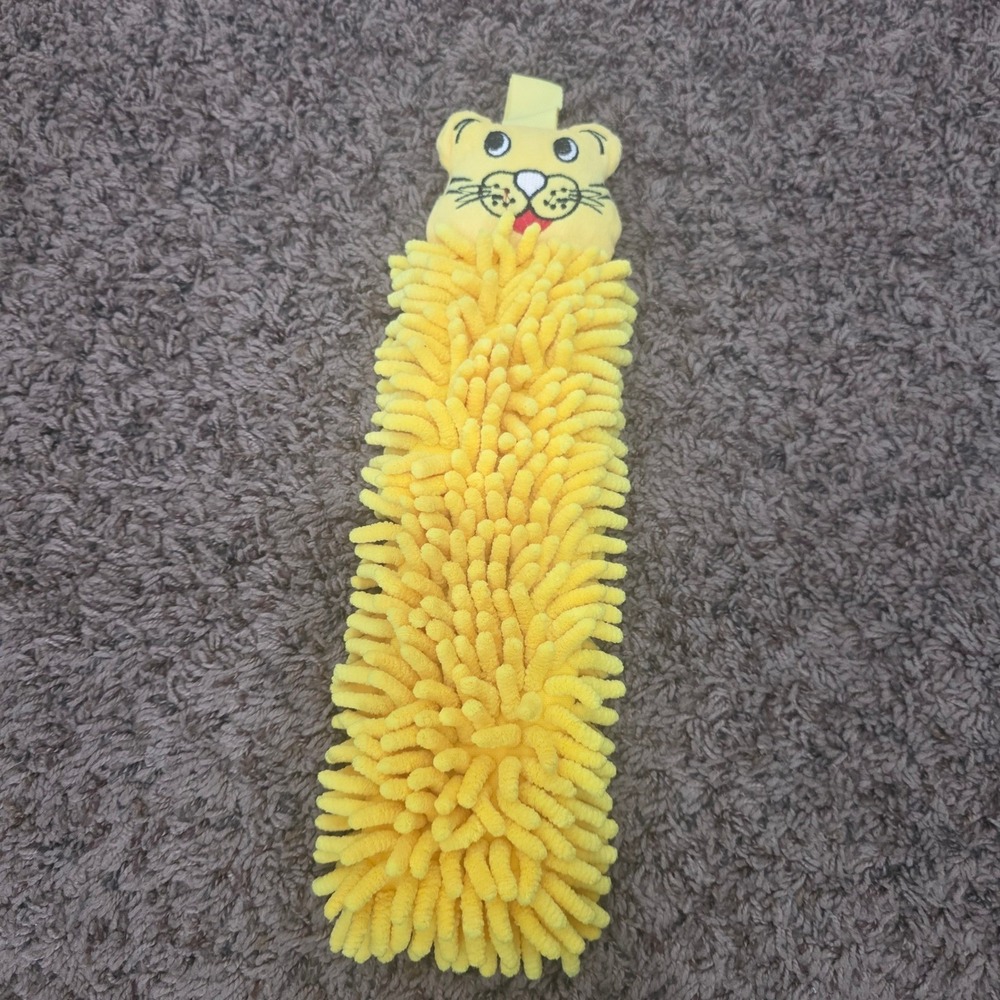 Norwex Kid Pet-To-Dry Tiger Hand Towel Yellow Chenille Microfiber BacLock Hang